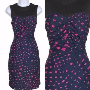 Trina Turk Sleeveless Grey Blue Pink Silk Dress